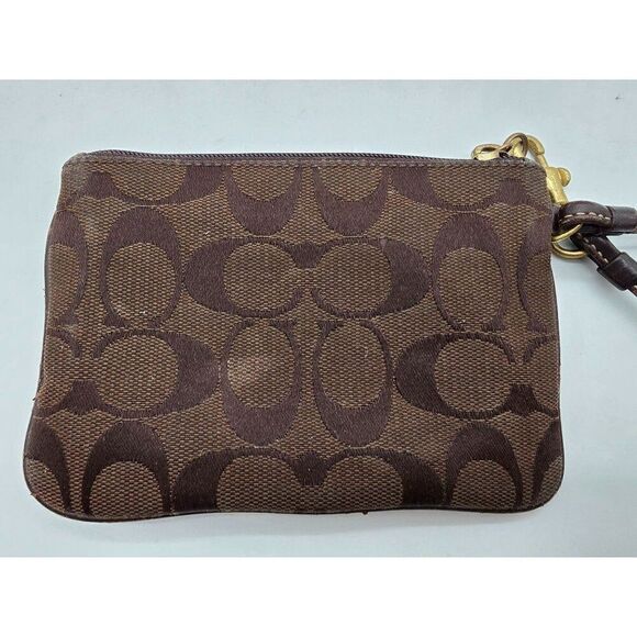 Coach Signature Wristlet Brown & Tan Canvas With Plaid Lining - Picture 4 of 5